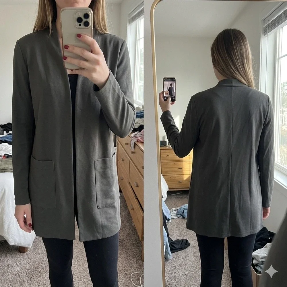 Eileen Fisher PS Grey Tencel Lyocell Blend Open Front Pocket Cardigan Blazer - Picture 1 of 8